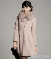 Sell Woman High Quality Detachable Fox Fur Collar Wool Coat 02104006