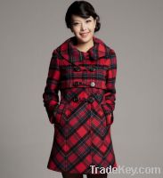 Sell Woman Elegant Double-Breasted Check Wool Coat 02114007
