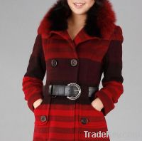 Sell Fashion Gradient Black Red Fox Fur Collar Wool Garment 02104089