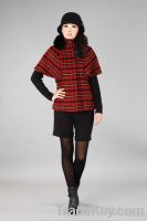 Fashion Check Fox Fur Collar Wool Coat 02104036