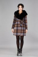 Lady England Check Turndown Rabbit Fur Collar Wool Tweed Coat 02114003