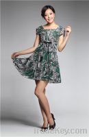 Sell Women Fashion Green Silk Highwaist Drawstring Dress06122105