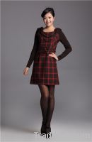 Sell Women Fashion Gien Check Ribbing Sleeve Dress06124027