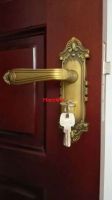Decorative Brass door handle with rosette , wood door pull handle