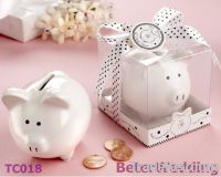 "Li'l Saver Favor" Ceramic Mini-Piggy Bank in Gift Box with Polka-Dot