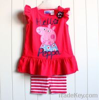 Sell 2013 Baby Girl Clothes Summer Peppa Pig Suit Dress+Leggings 2 piece