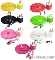 Sell 8 Pin to USB noodle Cable + Home Wall AC Charger for iPhone5