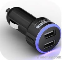Sell 2usb ports dual usb 5V2A car charger with LED for ipad/iphone/galaxy