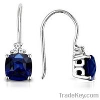 Sell Cushion Sapphire and Round Diamond Dangle Earrings