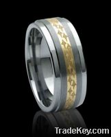 Sell Tungsten wedding ring for men brushed gold inlaidTS8G004