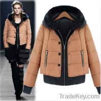 Wadded Jacket, Thick coat, color matching coat, Warm feather, hat coat