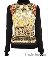 knitted sweater, New Europe style, Colorful palace, Leopard grain printin