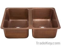 Double bowl copper farmhouse sink