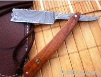 CUSTOM MADE"TRUE DAMASCUS RAZOR FOLDING KNIFE"W/ WALNUT WOOD & MOSAIC