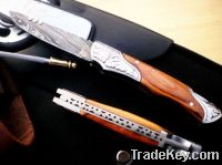 CUSTOM MADE"TRUE DAMASCUS FOLDING KNIFE" W// WALNUT WOOD, FILE WORK&LOC