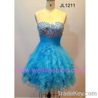 Short Pleated Beading Net Prom Dresses