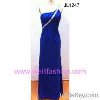 Long Pleated Beading Crystal Hemp Evening Dresses JL1247