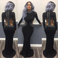 best selling 2017 sexy long seleeve bead party dress