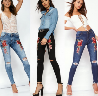 Best selling sexy embroider ripped jeans