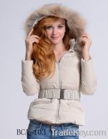 Sell women down jacket with raccoon hood trim