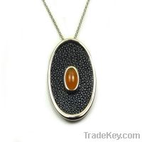 wholesale 925 sterling silver leather pendant with agate