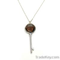 wholesale 925 sterling silver key pendant with smoky quartz