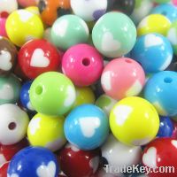 Sell Mixed 16mm Heart Printed Acrylic Bubblegum Beads 220pcs/Lot