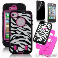 Sell Pink White Zebra Combo 2 in 1 Radium Carving Case for Iphone 4 4S