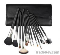 Sell 14pcs classical shiny black PU travel makeup brush set PL91320