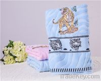 jacquard printed towel tiger satin-border blue pink towels