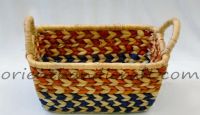 Vietnam water hyacinth 3-tone colored rectangle basket with handle