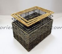 Vietnam water hyacinth rectangle basket set with black metal frame