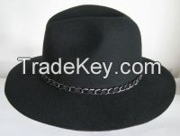 Ladeis Felt Hat 100%Wool with a Metal Chain