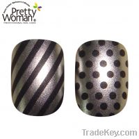 Sell Full Cover Fake Nail Matte Nail Art With Stripe and Dot Design