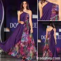 Latest design top quality one shoulder printed prom dresses