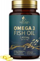 Fish Oil 2400 mg with Omega 3 EPA & DHA, Omega 3 Supplement, Omega 3 Fish Oil Capsules for Women & Men, 60 Capsules, Triple Strength with 1250 mg Omega 3, 560 mg EPA & 400 mg DHA
