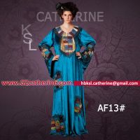 Blue Velvet Embroidery Beaded Long Sleeve Hijab Kaftan Dubai