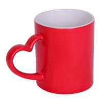 Sell red 11oz heart shape handle heat transfer printing mugs cups