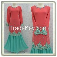 L1758 Latest design elegant lace with beads muslim women long dress