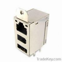 RJ-45 with LED + 6P IEEE1394 + USB A socket, PCB Right Angle Type