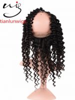 top quality hot selling cheap price virgin human hair 360 lace frontal closures , deep wave lace frontal wig