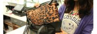 Sell leather tote bag with independent leopard pouch inside