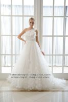 one shoulder applique bridal dress
