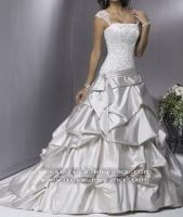 detachable cap sleeves ruffled satin lace bodice wedding bridal dress