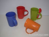 Ceramic Embossed Mug with Spoon Sets, Customized Logos, Designs Accepted