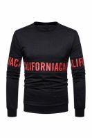 Fancy Letter Printed Round Neck Long Sleeve Simple Pullover Sweatshirt for Men