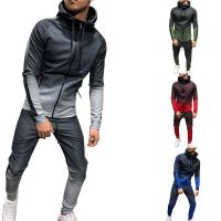 EFLASHOR Mens Spring 2 Pcs Suit Set Sportwear Hoodie Jackets &Sweatpants Tracksuit Fashion Casual Gradient Print Joggers Suit