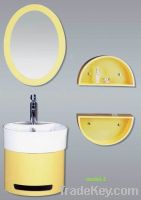 Ceramic single wash basin with PVC cabinet, wall bathroom vanity design