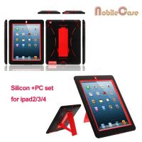 sell robot silicone protector cover case with kickstand for ipad 2/3/4