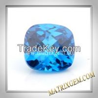 Diamond cut Cubic zirconia Aqua Blue (Swiss Blue, Sky Blue) CZ Cushion top Checkerboard
